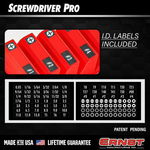 Modular Screwdriver Organizer For 26 Tools With Anti Slip Base Black Made In USA Pro Grade Storage System, ID labels included.