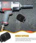 Heavy Duty Impact Socket Set With Universal Joint Adapter And Swivel Sock 3 4 Drive Metric Deep Well Ratchet Kit on workspace with air wrench.
