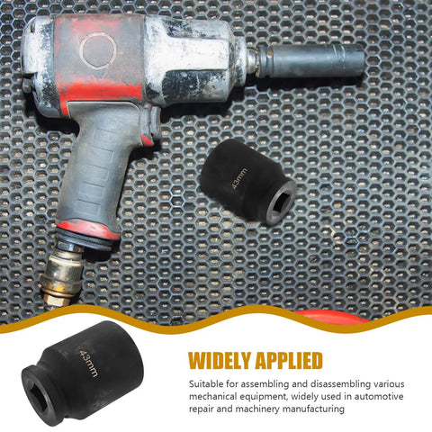 Heavy Duty Impact Socket Set With Universal Joint Adapter And Swivel Sock 3 4 Drive Metric Deep Well Ratchet Kit on workspace with air wrench.
