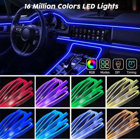 Car Interior LED Light Strips With App Control And RF Remote 2 In 1 Ambient Lighting 157 Inch Fiber Optic EL Wire Display