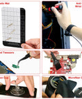 Hands using 191 In 1 Electronics Precision Screwdriver Set with Magnetic Driver Kit; includes magnetic mat, wrist strap, tools.
