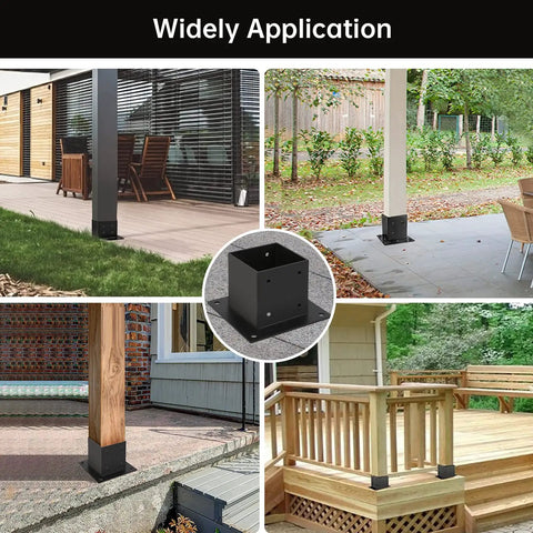 4x4 Post Base And Deck Bracket Kit For Wood And Concrete Floors, Heavy Duty Steel With Black Powder Coat, Inner 3.5x3.5 Inch Fit, Durable Post Anchor For Porch Railings Pergola And Fence Posts