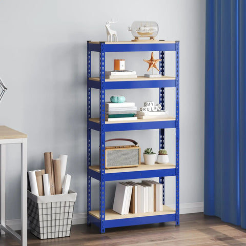 Heavy Duty 3 Pack 5 Tier Metal Storage Shelves For Garage Featuring Fully Adjustable Modular Frame In Bright Blue, organized with decor.