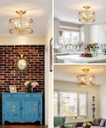 3 Light Farmhouse Semi Flush Mount Ceiling Light With Gold Finish For Kitchen Hallway Living Room And Bedroom in use
