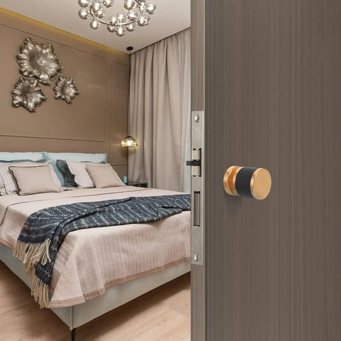 Hella Heavy Duty Keyless Entry Door Lock Deadbolt With Slick Turn Button Interior for bedroom privacy in modern decor.