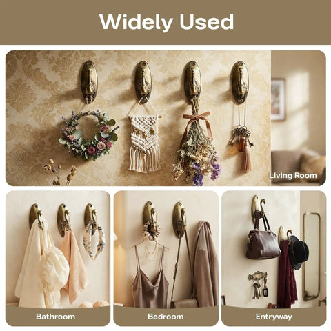 Totally Rad Vintage Swan Wall Hooks 4 Pack Bronze Coat Hooks Cottagecore Bath Home Decor Sweet Rustic Bird Shaped Hangers in use.