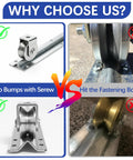 Comparison of rolling gate wheels, showing smooth vs. obstructed movement on 30 Foot Galvanized Inverted V Track For Sliding Driveway Gate.