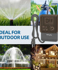 Heavy Duty Outdoor Digital Pool Timer Featuring Slick Dial Switching And Twin Grounded Jacks For Yard Pumps And Patio Lights with display.