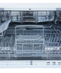 Sleek Compact Countertop Dishwasher With Delay Start And Seven Wash Cycles Portable Kitchen Essential Featuring Stainless Steel Interior Six Place Setting Capacity No Sweat Hookup And Led Digital Display Silver interior with gray dish racks.