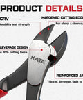 Close-up of the Heavy Duty 7 Inch High Leverage Diagonal Cutting Pliers With Angled Head showcasing hardened edges and reinforced jaws.