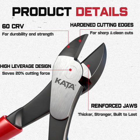 Close-up of the Heavy Duty 7 Inch High Leverage Diagonal Cutting Pliers With Angled Head showcasing hardened edges and reinforced jaws.
