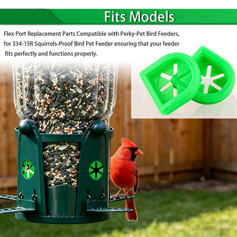 Get Fresh Feeds With These FlexPort Compatible Replacement Parts For Perky Pet 334-1S R Squirrel Proof Bird Feeder with green ports and cardinal