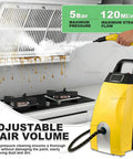 3.5L High Power Steam Cleaner 3000W With Continuous Steam & 9 Accessories For Kitchen, showcasing adjustable air volume for grease removal.
