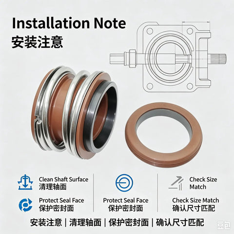 Installation note for 1 Piece Universal 109 Type MG1 Mechanical Seal with Silicon Carbide and Alloy Ring plus FKM Bellows for Axial Movement in Centrifugal Pumps.