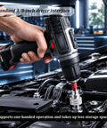 Heavy Duty Adjustable Universal Socket Wrench 3/8 Inch Drive Fits 10 To 19 Mm Fasteners Hella Reliable For Fried Or Stripped Bolts With Gnarly Snug Non Slip Grip in use on car engine.