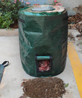 80 Gallon Compost Bin Bags Set Heavy Duty 2 Pack Foldable Garden Yard Waste Bags for Leaves Grass Clippings and Compost Outdoor Green 300L Big Capacity Easy Cleanup, in use outdoors with yard waste visible.