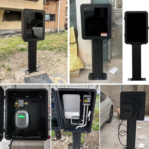 Keep It Square Heavy Duty EV Charger Station Protector All Weatherproof Electrical Enclosure with reliable lock and visible internals.