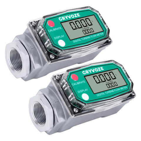 Digital Turbine Flow Meter One Inch Inline NPT with two flow meters for water diesel gas