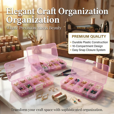 Stackable Storage Box Set For Home Office And Workshop Grab And Go 15 Grid Desktop Organizer with beads and threads