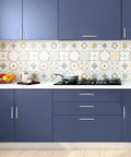 30 Pack 6 Inch Curved Cabinet Pulls Brushed Nickel Zinc Alloy for Kitchen Cupboards and Drawers on blue cabinets