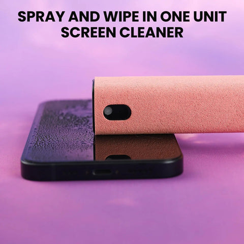 2In1 Screen Cleaning Spray And Wipe Kit For Phones Tablets Laptops And Car Screens Portable 0 3 Oz Mist Cleaner in use on phone