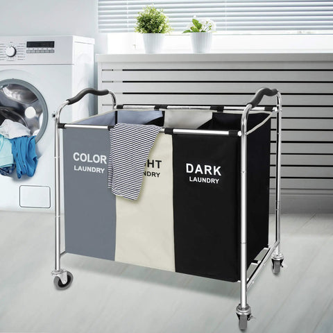 Rolling Laundry Cart With Wheels 240L 3 Section Hamper For Dirty Clothes Towels And Toys Dorm Room Organizer in laundry setting