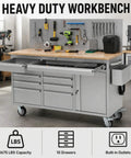Heavy Duty Rolling Tool Chest With Ball Bearing Slides And Rock Solid Steel Workbench Storage Rack, mobile with 10 drawers.