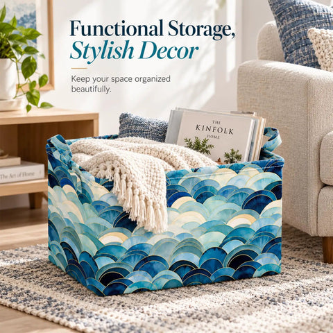 Heavy Duty Collapsible Polyester Storage Basket And Foldable Home Organization Bin For Living Room Bedroom Closets Nifty Space Saving Tote with blankets and books.