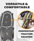 Boss Level All Surface Traction Cleats Engineered With Reinforced Diamond Beads Conquering Slippy Ice And Packed Snow Quick Snap On Shoe Protectors Matte Black Large shown on footwear with traction detail.