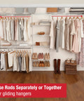 Rock Solid Closet Shelving System Adjustable 6 To 10 Feet Wide Metal Wire Storage Rack With Rust Proof Epoxy Finish showing organized clothing and shoes.