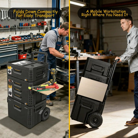 Foldable Heavy Duty Work Table For StackTech Toolbox Systems Portable Side Workbench Attachment With 50 Lb Load Capacity installed on toolbox