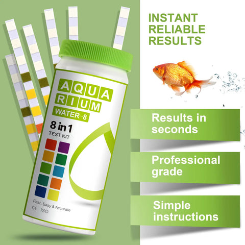 Top Shelf 8 In 1 Aquarium Water Test Strips For Freshwater And Saltwater Tanks Tests pH Chlorine Nitrate Nitrite Hardness 100 strips