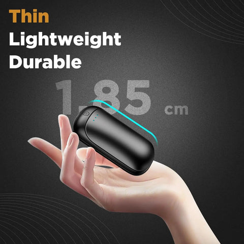 Hand holding a thin 2 Pack Rechargeable Hand Warmers Portable Pocket Heaters For Men Women Kids Get Warm Fast Up To 131F