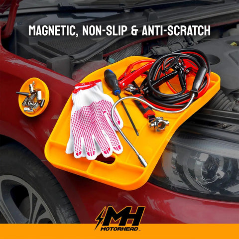 Silicone Tool Tray Set 4 Piece Magnetic Non Slip Anti Scratch Heat Resistant Up To 248F 120C shown on red car hood
