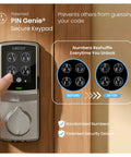 Heavy Duty Commercial Smart Deadbolt 10 Pack Fire Rated Keypad Lock showing patented PIN Genie secure keypad on wood door.