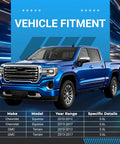 Vehicle fitment banner featuring a blue pickup truck and a grid listing Chevrolet Equinox and GMC Terrain year ranges.