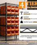 Built Like A Brick 4 Tier Wire Shelving Unit With Locking Heavy Duty Casters And Adjustable Metal Shelves Beast Mode 1000 Pound Capacity Storage Rack displaying orange bins and wire frame.
