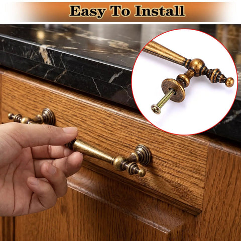 Solid Antique Brass Cabinet Pulls 5 Inch Drawer Handles 5 Pack Vintage Zinc Alloy Furniture Hardware on drawer