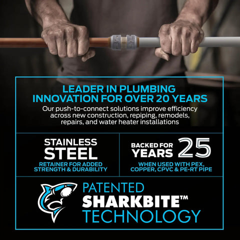 Hands holding piping showcasing Push-To-Connect Brass Ball Valve 1 Inch By 1 Inch Water Shut-Off Fitting for PEX and more with SharkBite technology