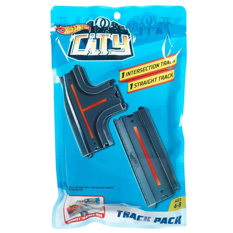 Pack of straight and intersection track parts for multicolor car sets, add-on pieces to build custom racing layouts.