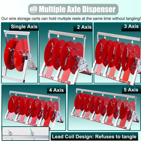 Collapsible Wire Spool Rack Cable Caddy with stainless frame, multiple reel configurations for home and garage projects.