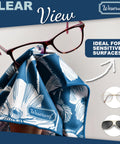 WESERWEF microfiber glasses cleaning cloth, blue floral pattern, 12 x 12 inches, with eyeglasses
