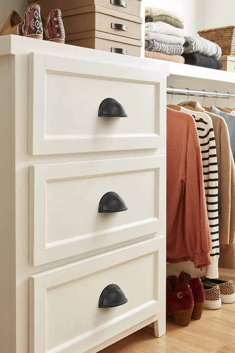 Rock Solid Traditional Cup Pull Handle In Slick Black Bronze Finish For Kitchen Cabinets And Vanity Drawers on dresser drawer