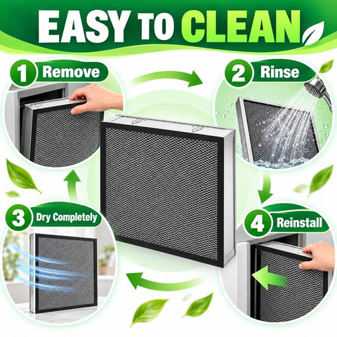Top Shelf 10 By 10 By 2 Inch Merv 11 Washable Aluminum Hvac Air Filters 2 Pack shown in cleaning steps, demonstrating easy maintenance.