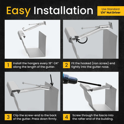 Installation guide for 5-Inch Quick-Mount Gutter Hangers With Hidden Brackets, Heavy-Duty Support, DIY Rain Gutter Fix for Aluminum Gutters