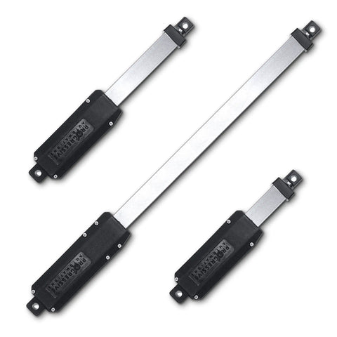 Top Notch 12V Micro Linear Electric Actuator With 12 Inch Stroke And 5 Pounds Force, featuring durable black housing and metal shaft.