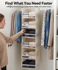 Top Quality Double Pack Hanging Closet Organizer With Three Tier Foldable Build To Store Fresh Threads And Keep Your Wardrobe Crisp While Clearing Tight Spaces For Smarter Home Layout Wins, showing a woman accessing clothes.
