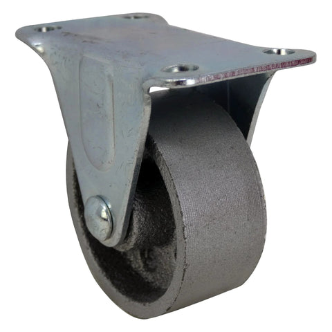 2-Inch Cast Iron Rigid Plate Caster With 1-1/4-Inch Wide And 2-Inch Diameter Silver Wheel, Heavy-Duty Rigid Plate Mount