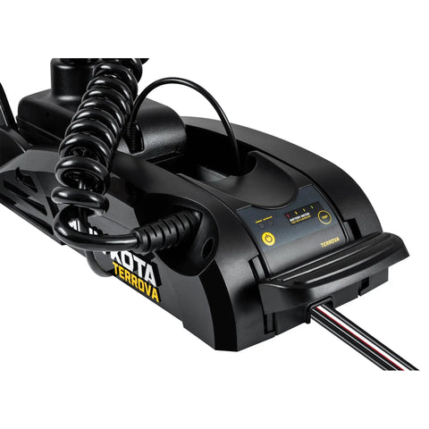 Dope Freshwater Bow Mount Electric Trolling Motor With GPS Spot Lock And Mega Down Imaging Packing 112 Pound Thrust On A 60 Inch Shaft close-up of control panel and wiring.