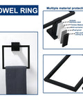Matte Black 5 Piece Bathroom Hardware Set With 24 Inch Square Towel Racks, SUS304 Stainless Steel Towel Bar Set, Wall Mounted Bath Accessories